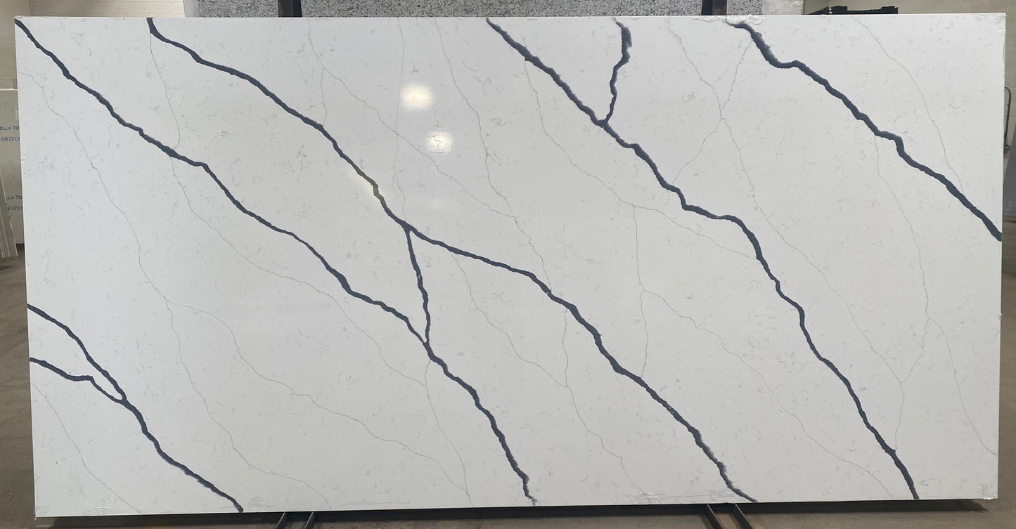2cm, black, Full Slab, Glossy, Gray Veins, Grey Veins, Light Veins, Outlet Material, Quartz, quartz-slabs, Rare Find, super jumbo, vanity, Veins, white, White Quartz Quartz Full Slab