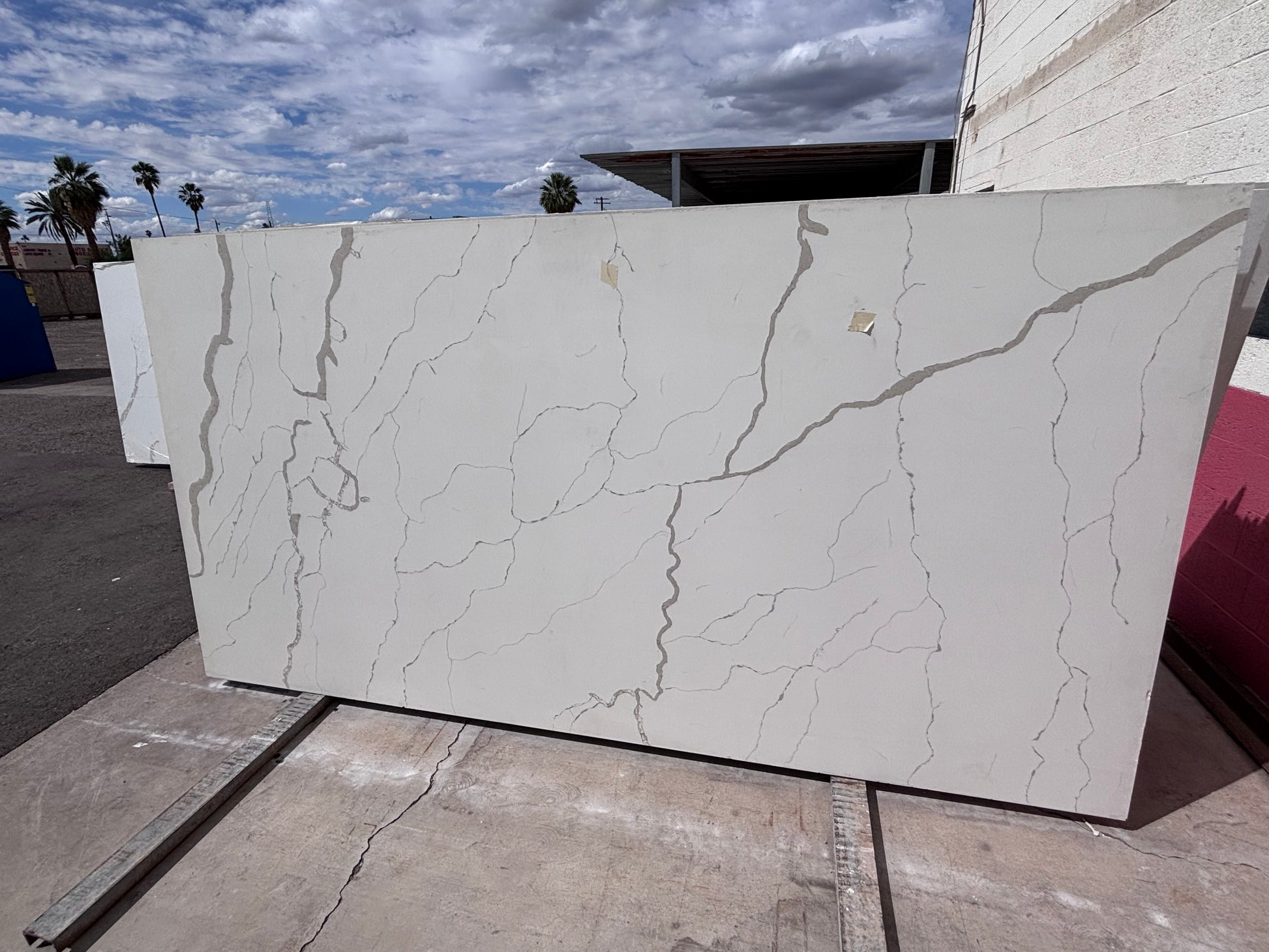 Large slab of white marble with gray veins