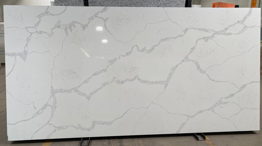 Glossy gray and white quartz countertops full slab. A classic modern look sure to be the focal point of your home.