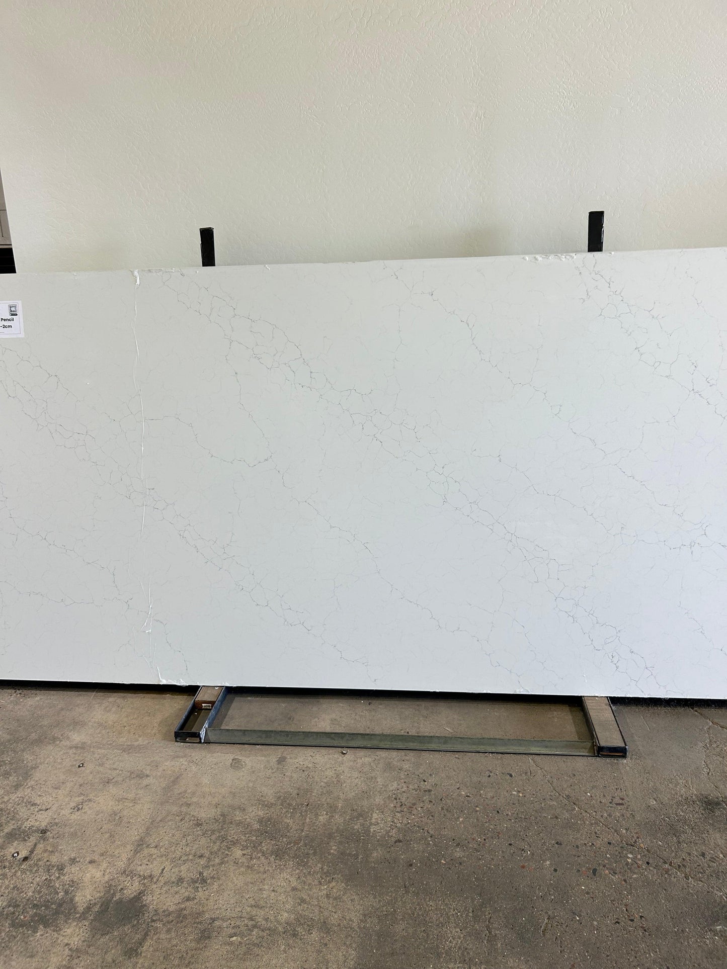 Polished white quartz with thin gray veins full slab countertop