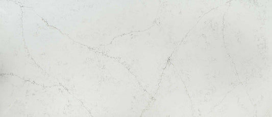 White quartz full slab with gray veining.