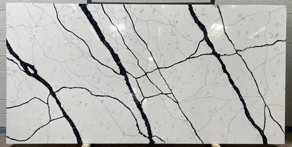  Classic marble look, white quartz with thick black veins. Full slab