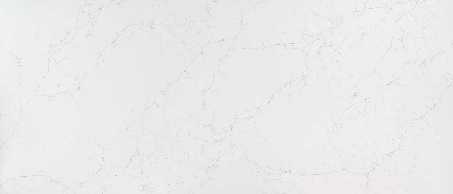 Polished White Quartz Quartz Full Slab countertop with subtle light gray veins.