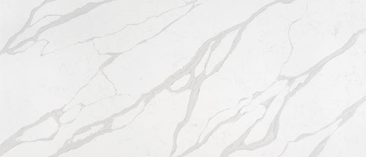 White quartz with gray veining flowing through. 2CM full quartz countertop on sale.